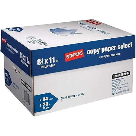 Amazon Com Staples Copy Paper Select Inkjet And Laser 20 Lb 5000 Sheets Case 94 Bright White Inkjet Printer Paper Office Products