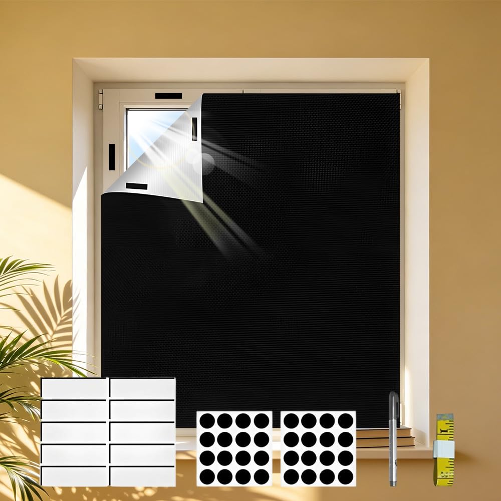 Blackout Blinds, 300X145CM Blackout Roller Blind with Velcros, Portable Blackout Blind, Blackout Blinds Stick on for Nursery Bedroom Travel RV Car No Drill, Fits Any Window Shape, Portable Use, Black