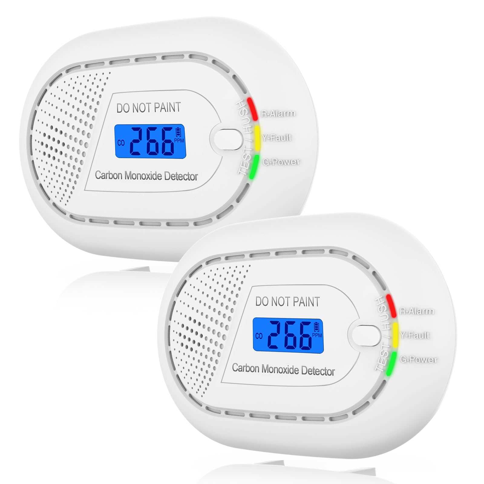 Safeliveo Rilevatore di Monossido di Carbonio con Display LCD Digitale, Batteria Integrata di 10 Anni, Sensore CO con Pulsante test, Allarme Batteria Scarica, EN 50291, 2 Set Bianco