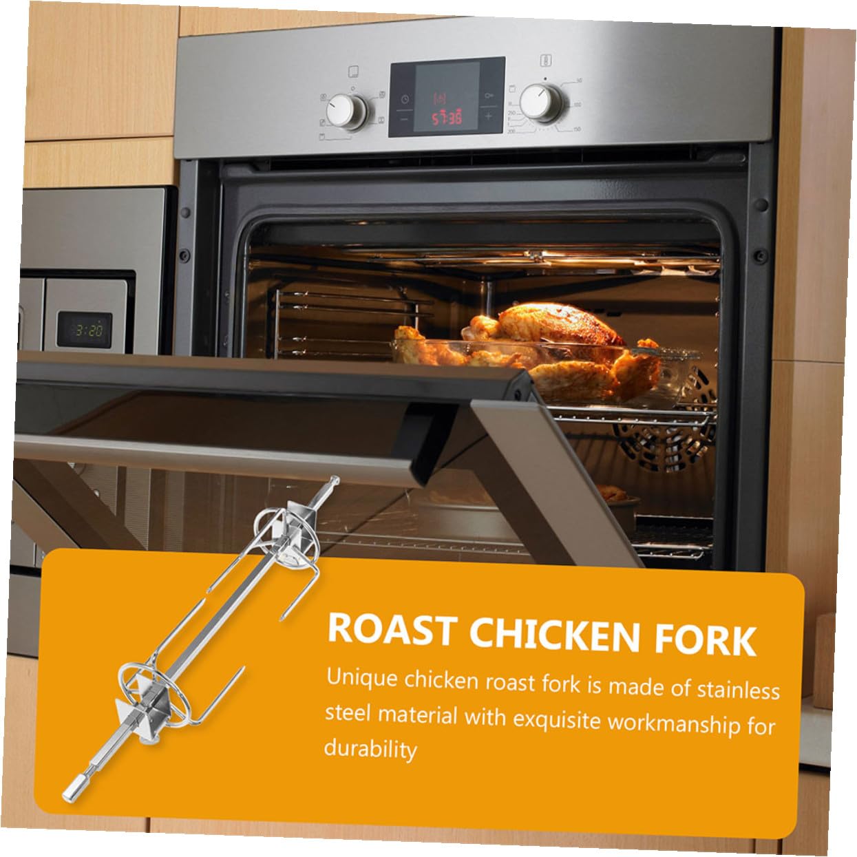 2 Stück Drehbare Bratgabeln aus Edelstahl für Hähnchen und Pute | Backofen und Braten, Silberfarbener Edelstahl, Gleichmäßige Hitze, Leichte Reinigung