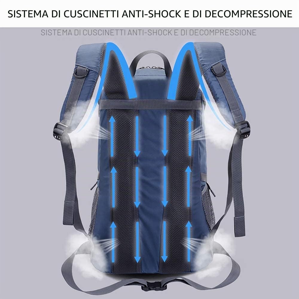 Bseash Zaino impermeabile da 40 l, zaino da campeggio, leggero, per sport all'aria aperta, da viaggio, per sci, arrampicata, ciclismo, Blu, 40L, Zaini Daypack