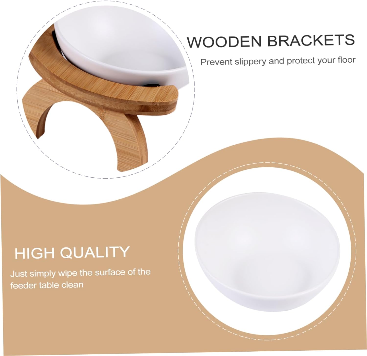1set Pet Feeding Bowl Wooden Bracket Elevated Cat Food and Water Dish for Better Posture Bowls for Easy Cleaning and Access