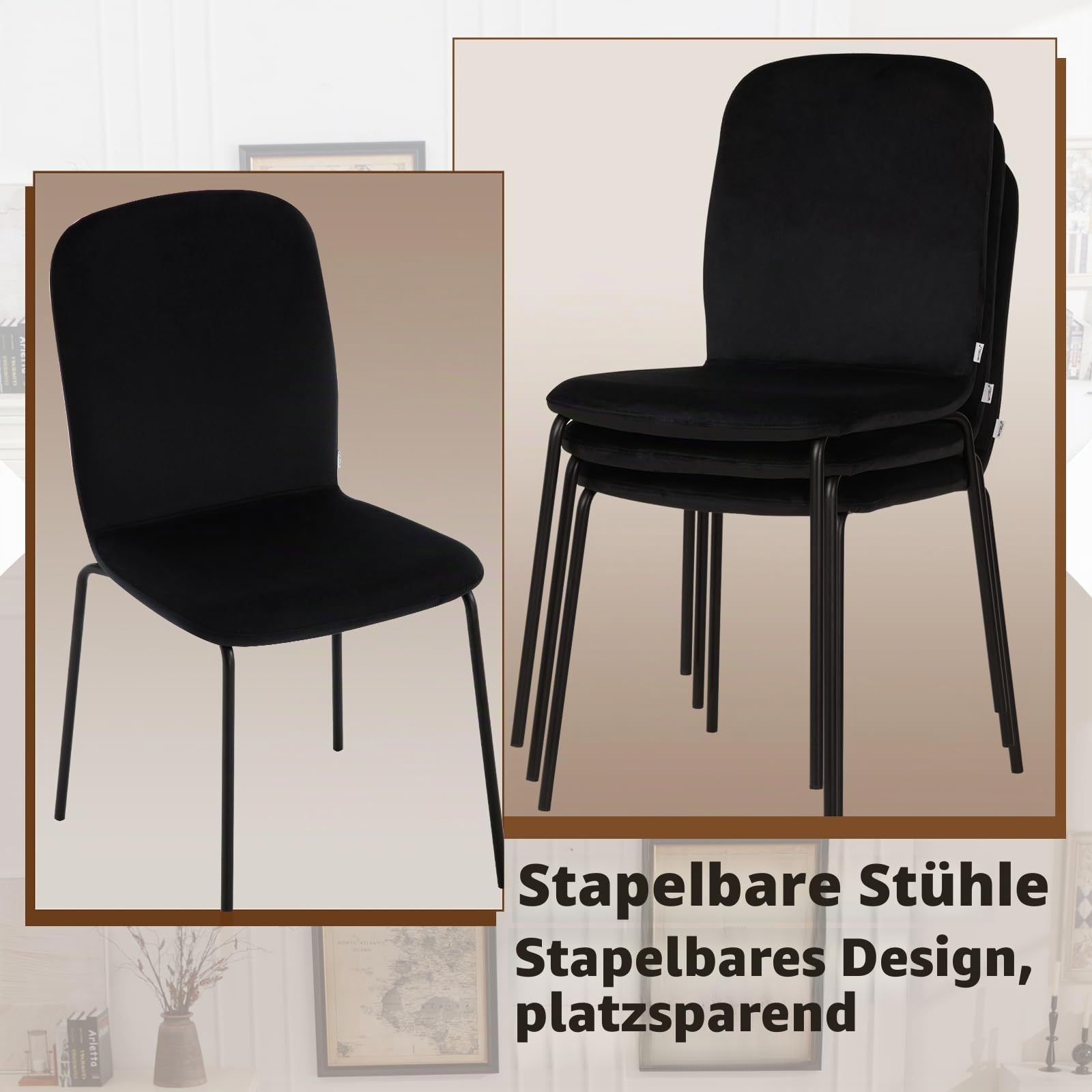 WOLTU Esszimmerstühle 4er Set, Stapelstühle mit Metallbeinen