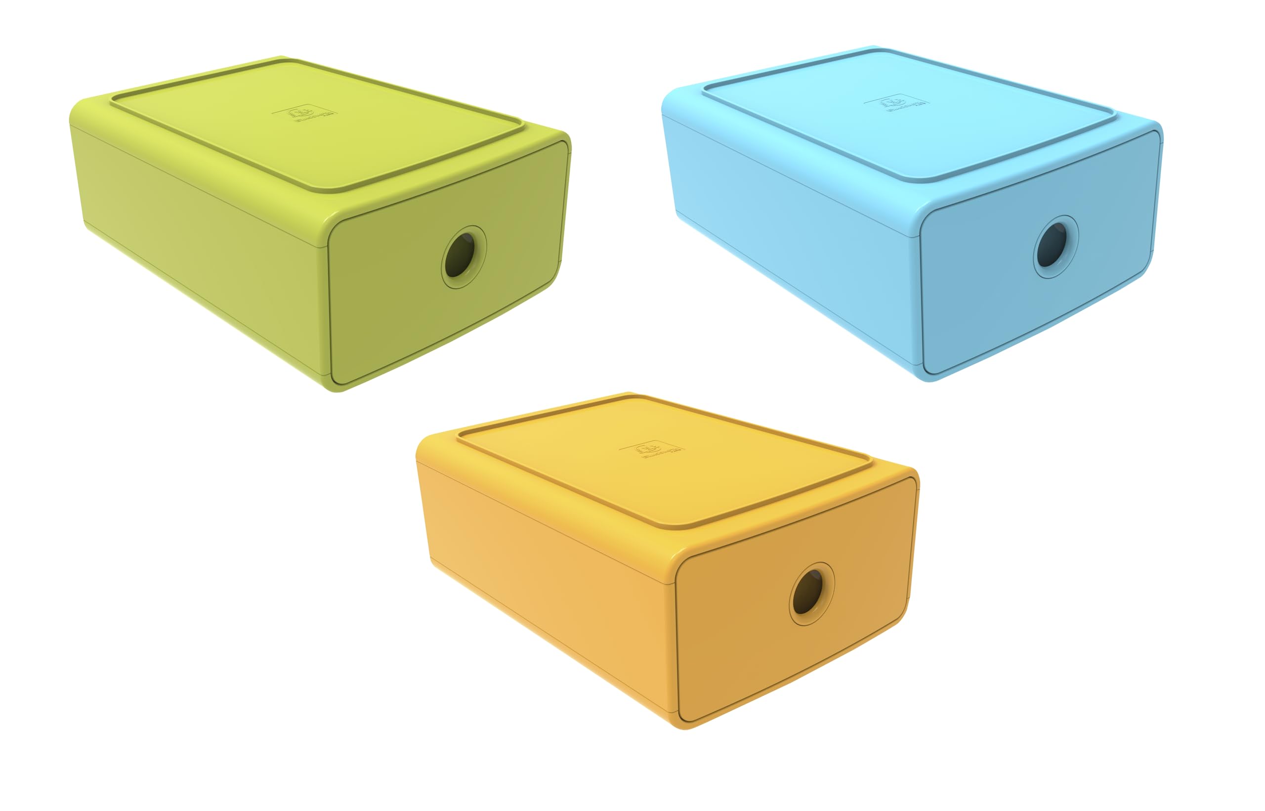 Exacompta - Réf. 315909D - Carton de 3 modules de classement Tiny Box 1 tiroir Pop N'Co superposable - Dimensions extérieures : Profondeur 19 x largeur 26,5 x Hauteur 10 cm - Assortis