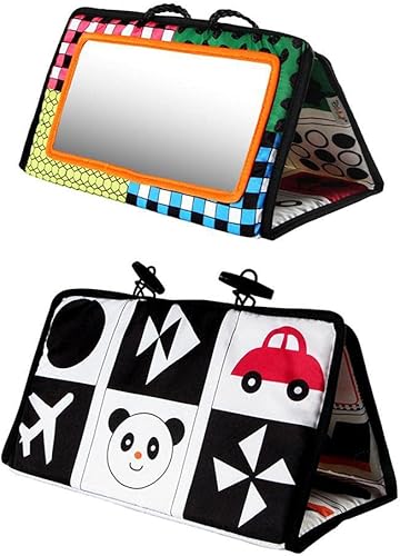 Espejo para el tiempo de barriga, juguetes plegables para el desarrollo sensorial del piso para bebés recién nacidos