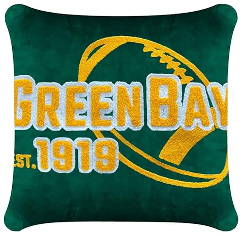 CLORURBANLIVE Green Bay Full Embroidery Pillow Cover Outdoor Sports Decorative Pillow Covers for Home Bedroom Living Room Boys Room Decor Gift Pillowcase Square Cushion Covers - Green 16X16
