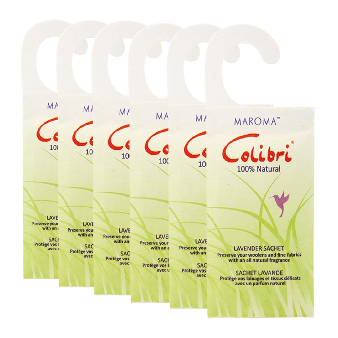 Pristine Lavender Moth Repellent For Wardrobes - Colibri Moth Sachets - 6 Hanging Colibri Moth Sachets - Wardrobe Freshener & Natural Anti Moth