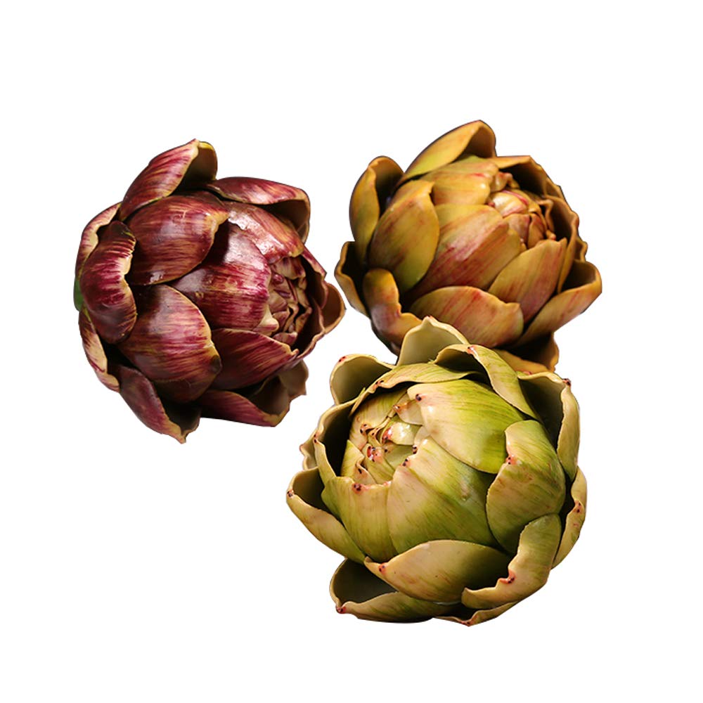 Li Hua Cat Mix 3 Pcs Lifelike Artificial Vegetables Plastic Artichoke Fake Fruit Home Kitchen Cabinet Decoration (Mix)