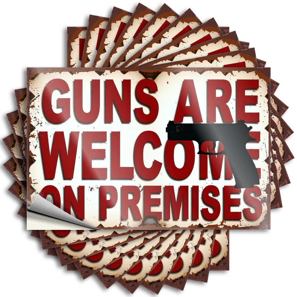 Dorm Decorations Tumbler Decal - Welcome Guns On Premises Feminist Durable Sticker Easy Apply for Military Decor(6X9CM)