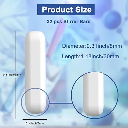 Miniatura 2 de ONiLAB 32 barras agitadoras magnéticas de 0.315 x 1.181 in, color blanco, barra de agitación magnética, juego de barra de agitación magnética de