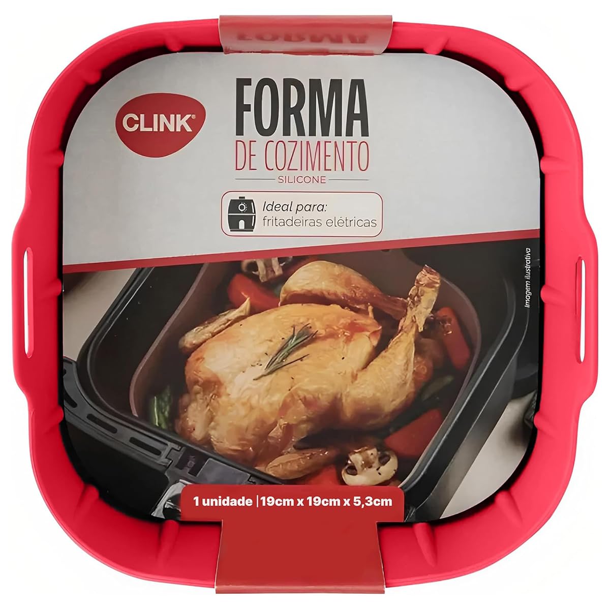 Forma de silicone para airfryer, forno, quadrada com alça 19x19cm reutilizável para