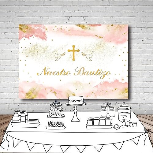 Miniatura 10 de MEHOFOND Telón de fondo de 7 x 5 pies Nuestro Bautizo púrpura Mi bautismo fotografía fondo para niñas y niños Paloma de la Paz Crucifixión Guilter