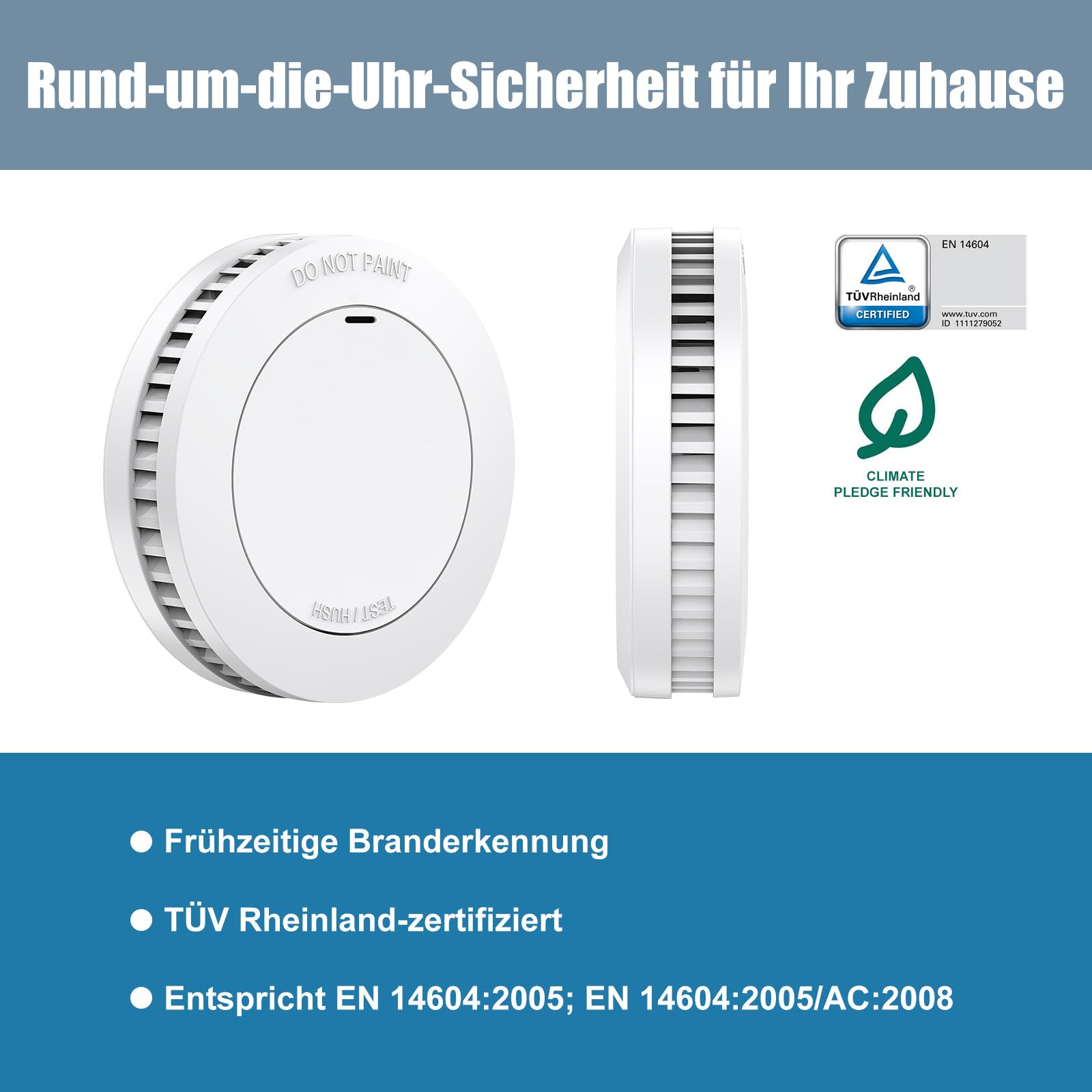 Tüvrheinland Rauchmelder 10 Jahre Batterie Magnethalter Ohne Bohren Feuermelder 4 Stücke EN14604