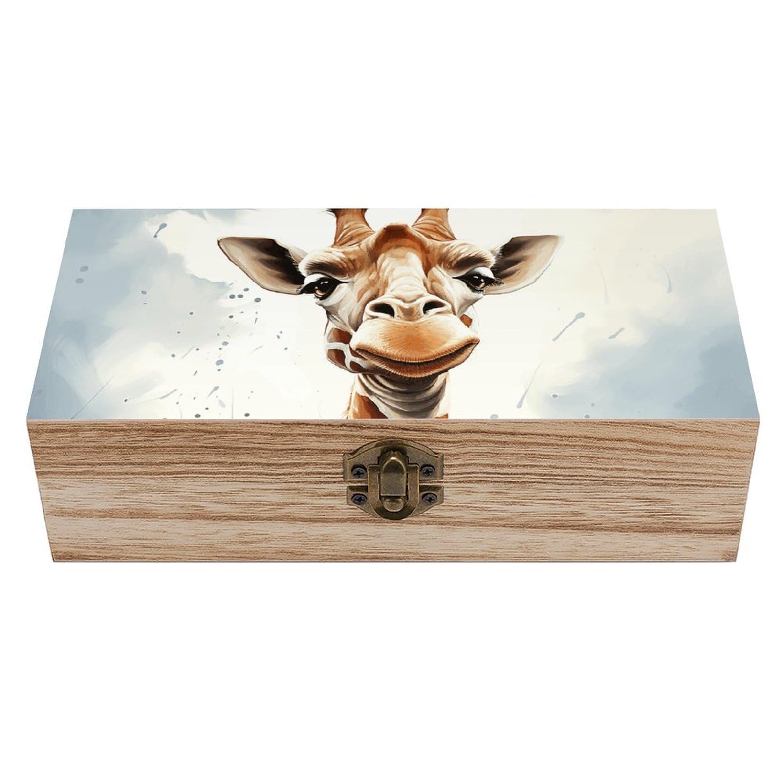 FWJZDSP Wooden Storage Box Clever Giraffe Wood Gift Box with Hinged Lid Vintage Decorative Jewelry Boxes Memory Box for Jewelry Art Hobbies Home Storage Treasure Keepsake Gift 7.9''x3.9''x2.3''