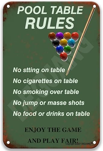 Letreros de metal para mesa de billar con reglas de la playa, vintage, para la pared del hogar, decoración del hogar, oficina, habitación, 8 x 12