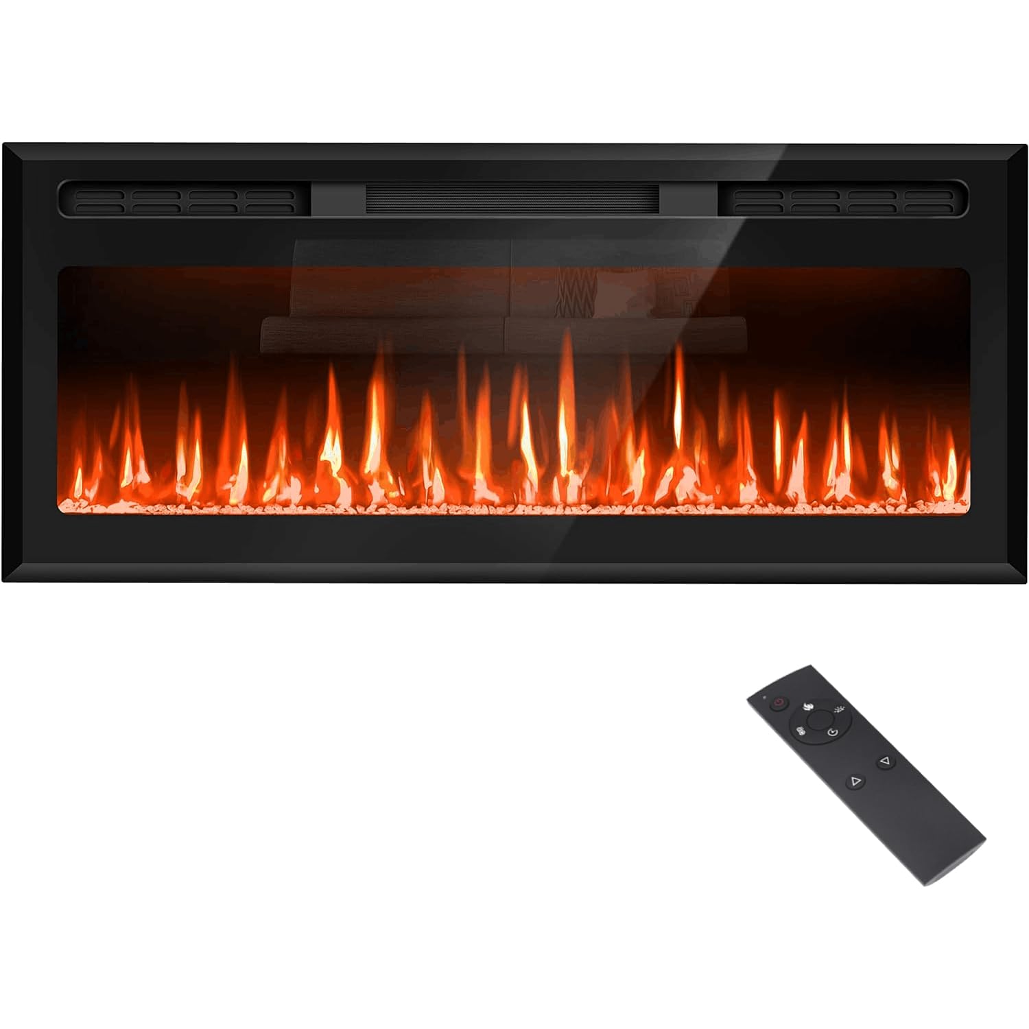43" Mirrored Electric Fireplace Wall Mounted and Recessed, Ultra-Thin Electric Fireplace Inserts, Fireplace Heater and Linear Fireplace with Timer/Remote Control/12 Adjustable Flame Color, 750w/1500w