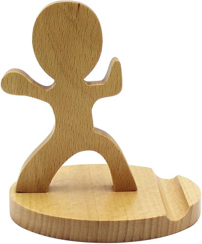 Miniatura 9 de Soporte de escritorio de madera para teléfono inteligente con diseño de tigre lindo para todos los teléfonos móviles con base antideslizante y