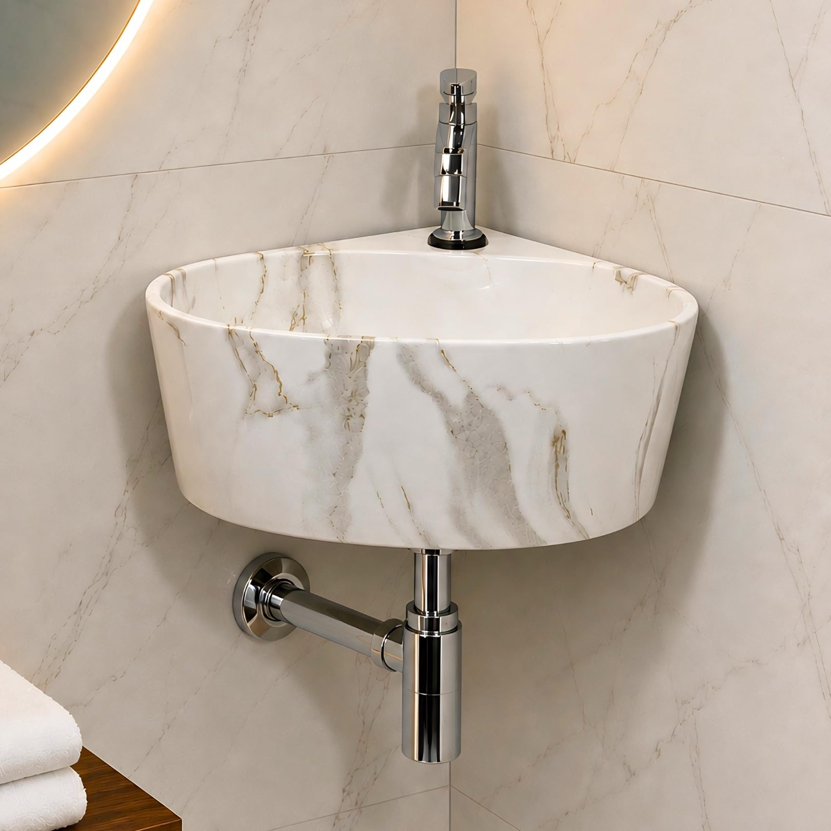 Reyal Corner Sink - Space-Saving Ceramic Wash Basin -10 Reyal Corner Sink - Space-Saving Ceramic Wash Basin -10