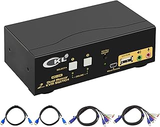 CKL HDMI KVM Switch 2 Port Dual Monitor Extended Display, USB KVM Switch HDMI 2 in 2 Out with Audio Microphone Output and USB 2.0 Hub, PC Monitor Keyboard Mouse Switcher 4K@30Hz CKL-922HUA