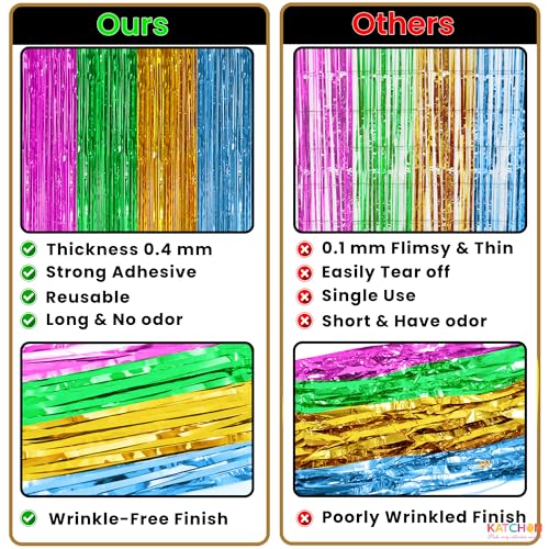 Image of KatchOn, XtraLarge Multicolor Fringe Backdrop - Pack of 3 | Foil Fringe Curtain for Hawaiian, Luau, Fiesta, Tropical Party Decorations | Streamers Party Decorations for Birthday, Wedding, Baby Shower