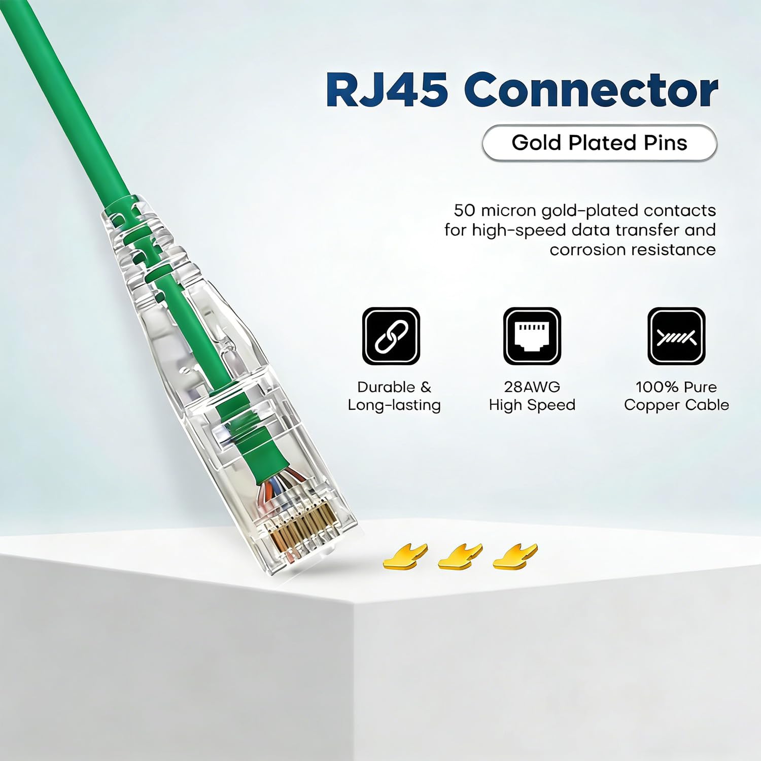 Elfcam - Zestaw 20 zielonych kabli Ethernet Cat 6A, Ultra Slim 10 Gb/s 28AWG UTP OD3,6 mm 500 MHz, przewody z czystej miedzi Cat6a Fin 10 GB do centrów danych, 3M