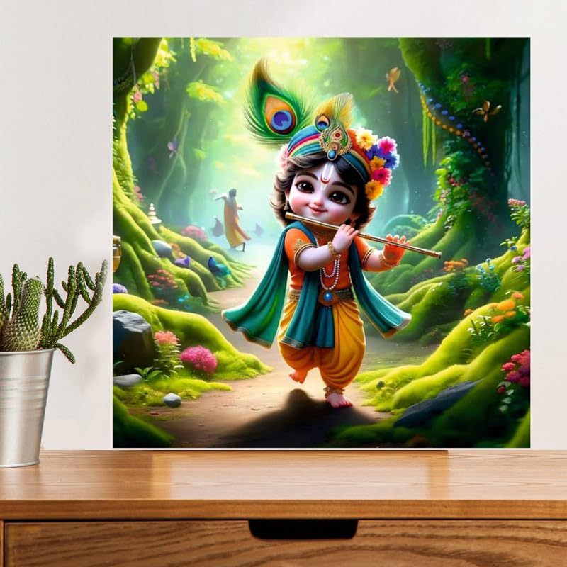 Image of British Terminal Cute little Bal Gopal Baby God Krishna| Kanha Ji | Laddu Lord Makhan Chor Painting Religious Poster for Pregnant Women for wall (matt thin vinyl,sticker,multicolor,unframed)| bj126