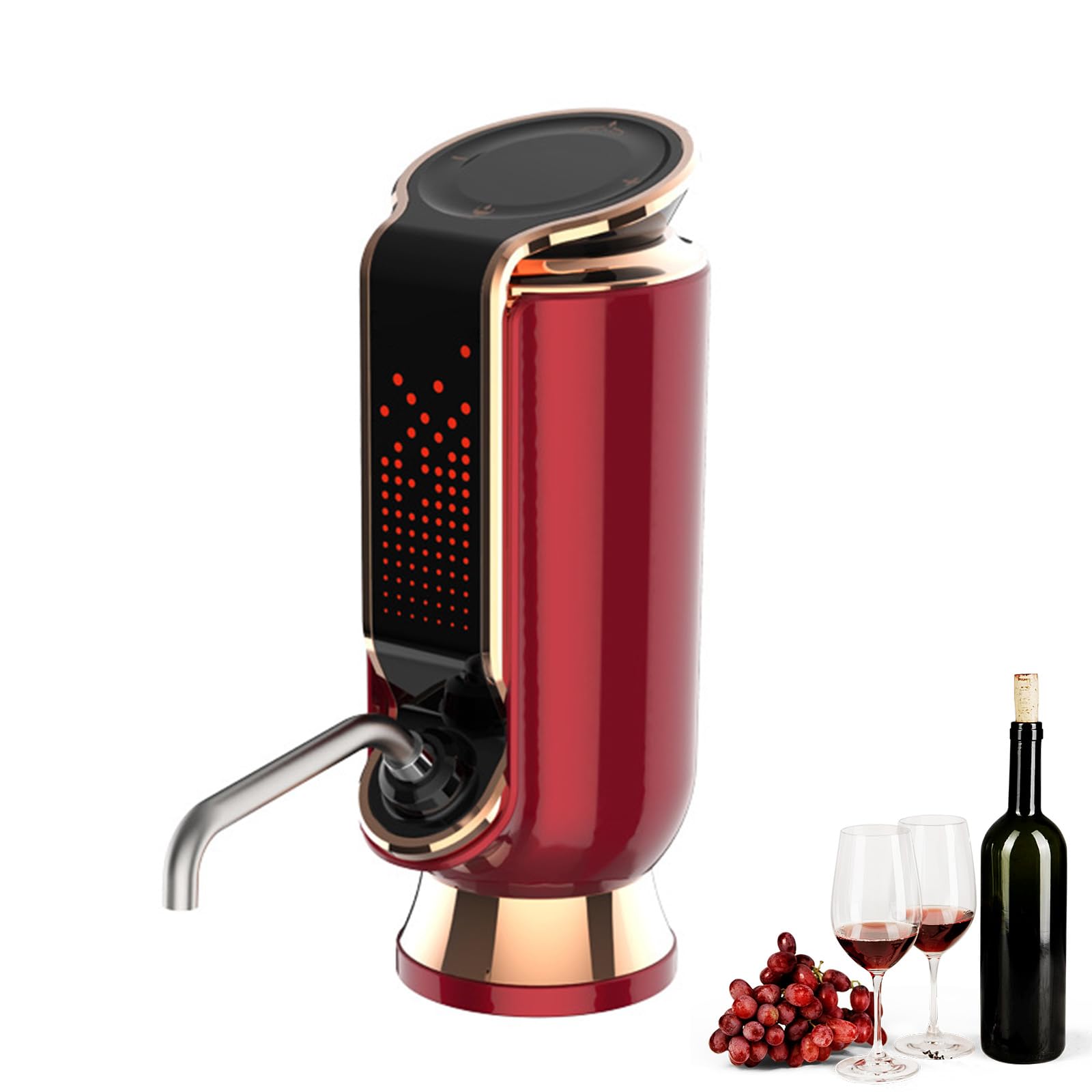 Aérateur de vin distributeur automatique rechargeable avec affichage LED, dosage réglable pour la plupart des bouteilles de vin rouge, parfait pour les amateurs de vin