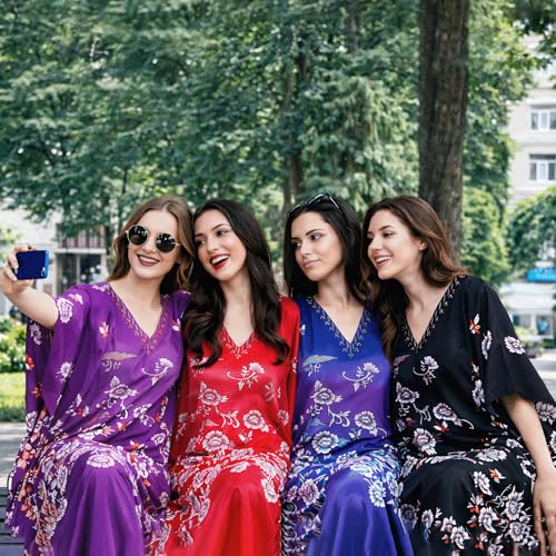 Image of Miss Lavish London Women's Black Floral Kaftan Dress with Pockets, V Neck Maxi Caftan Beach Cover Up, Short Sleeve Resort Wear Dress, Plus Size Swimsuit Coverup, Caftan Maxi Beach Dress-Black-3XL