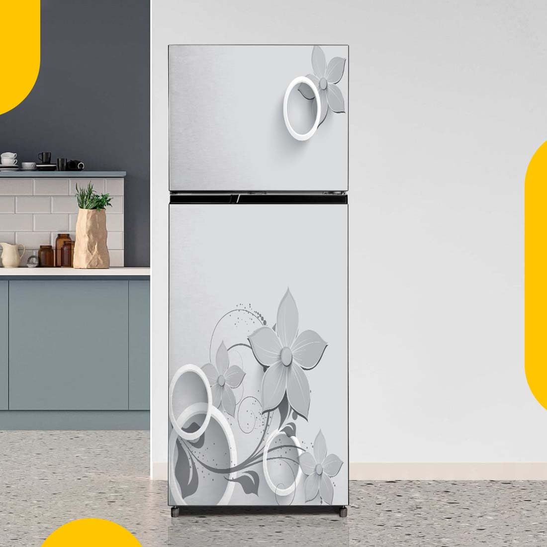 Decor1ders Fridge Wallpaper Sticker for Home Decoration | DIY Self Adhesive Fridge Sticker | Size 60x160 Cm | Fits Single & Double Door Fridges Slatey Flower Stylish Fridge Stickers for Old Fridge-image-39