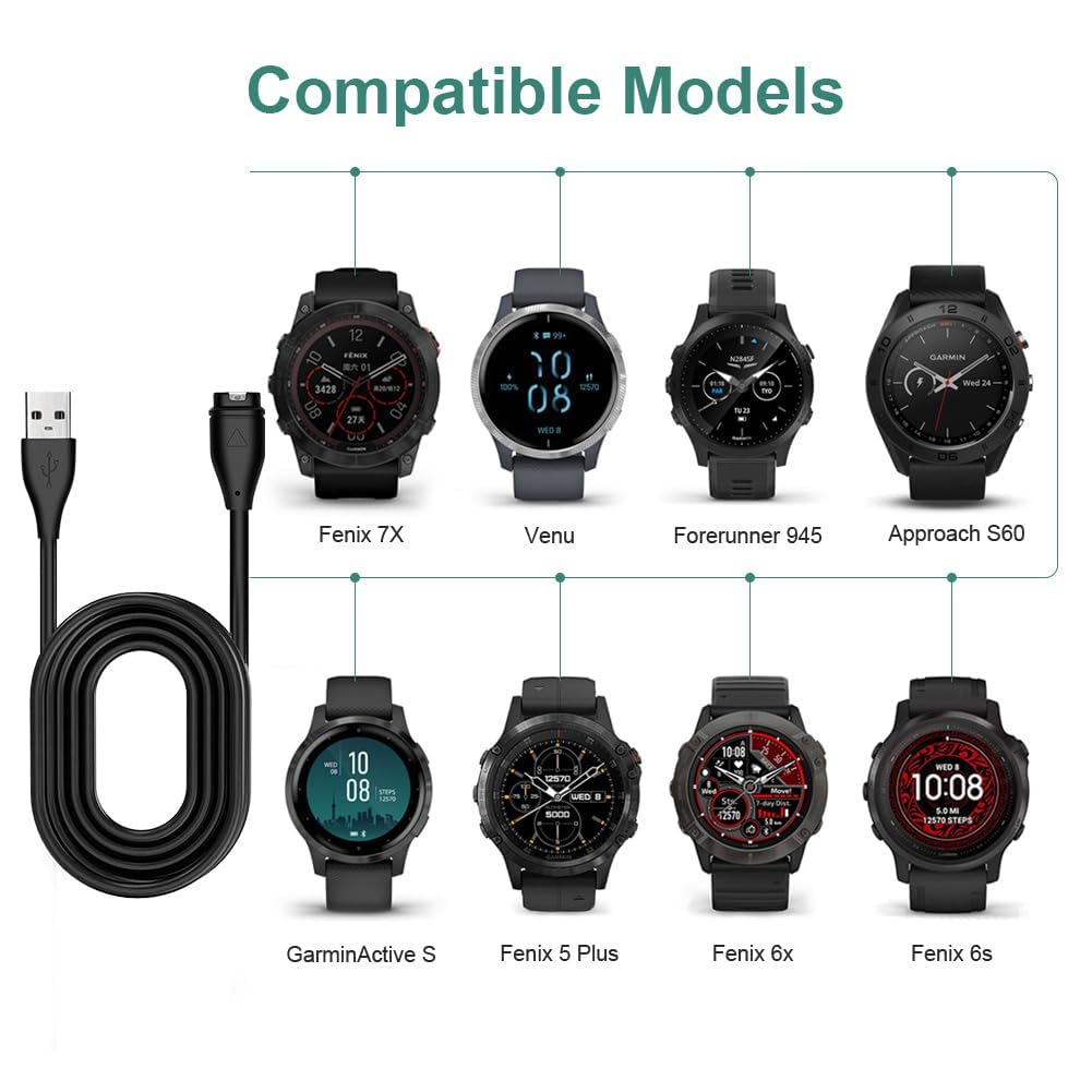 AXFEE Ładowarka kompatybilna z bransoletką Garmin, kabel do ładowania USB, zapasowy zegarek, adapter do ładowania, kompatybilna z Garmin Fenix 7 7S 7X, 6 6S 6X, Fenix 5 5S 5X
