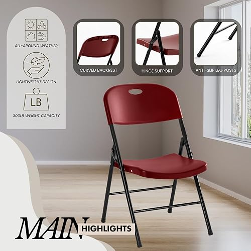 Miniatura 6 de Amazing for less Silla plegable de plástico resistente, paquete de 4, sillas plegables de capacidad de 450 libras para interiores y exteriores,