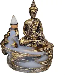Incensário Cascata e Vareta Buda Hindu em Resina Meditação na Pedra Backflow fumaça invertida aromaterapia