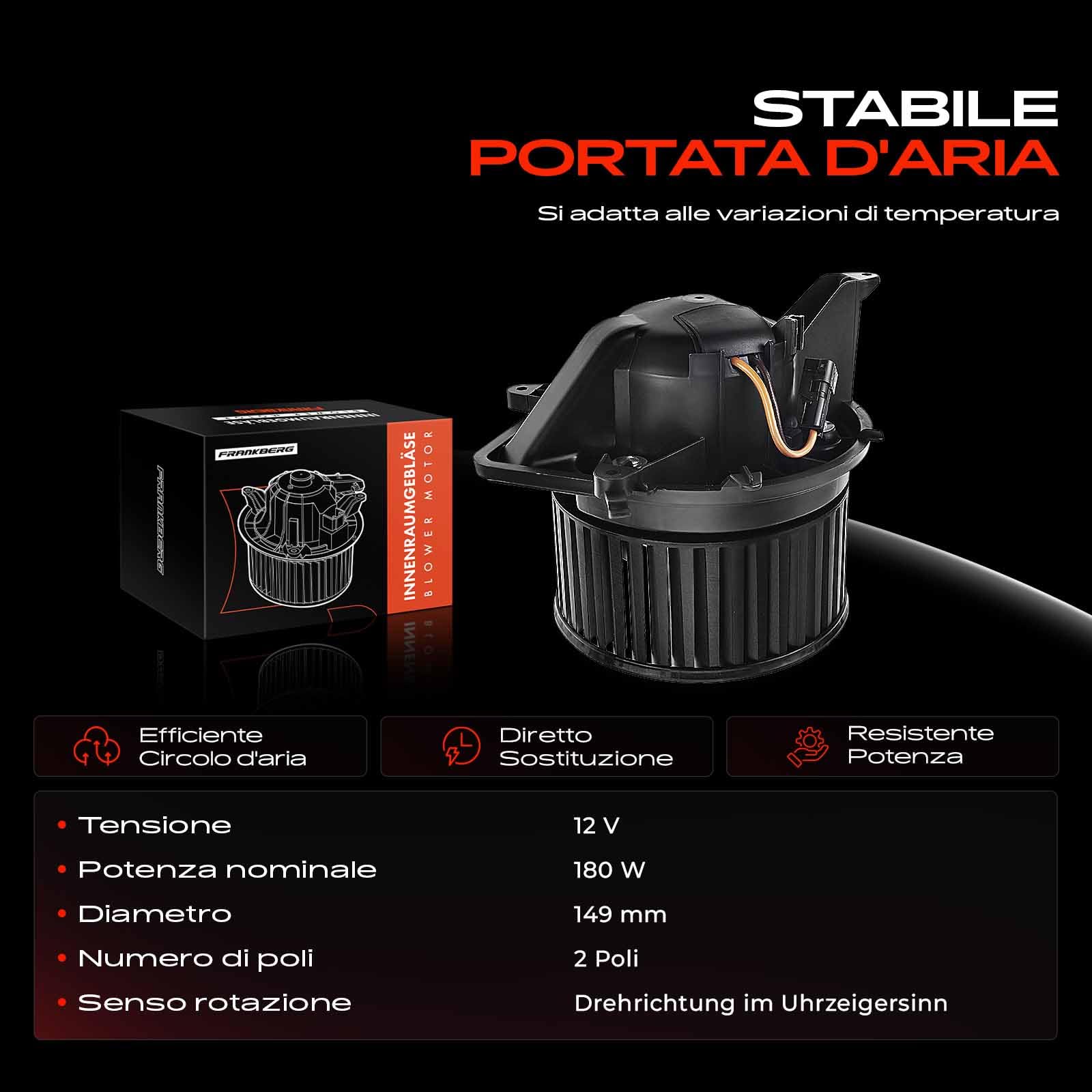 Frankberg Motore del ventilatore Ventilatore del riscaldamento Compatibile con SL R129 60 AM.G SL 73 AM.G 280 300 SL-24 300 SL 320 500 SL 500 600 1989-2001 Replace# 1298200642,1298209042