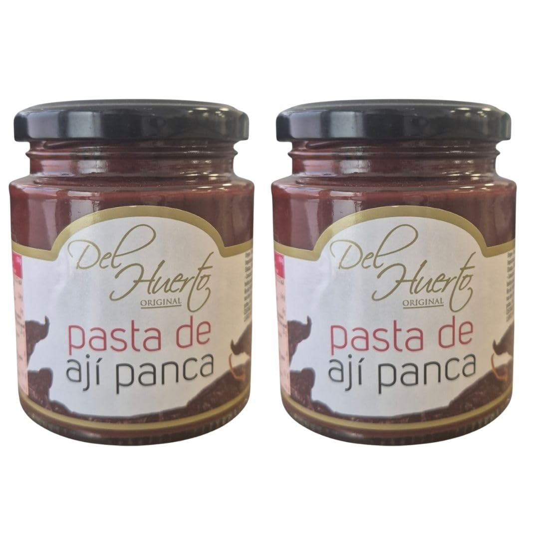 Pasta de Ají Panca Peruano Del Huerto Pack 2 x 212 g Frasco de Cristal Ají Rojo Suave Tradicional