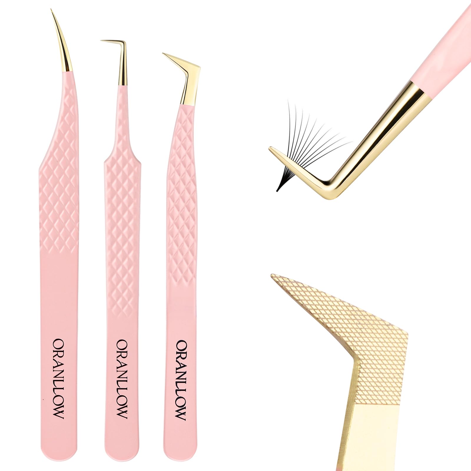 3 Pcs Precision Fiber Tip Lash Tweezers Set for Eyelash Extensions