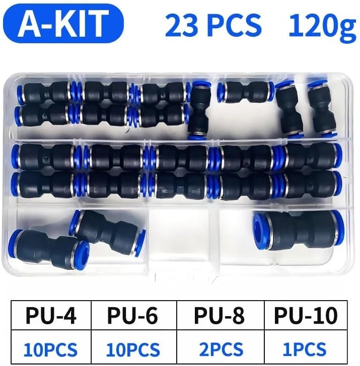 1Box Set Air Hose Connector PU 4/6/8/10/12/14mm Air Pipe Tube Quick Release Pneumatic Push to Connect Fittings Kit(A kit (23pcs))
