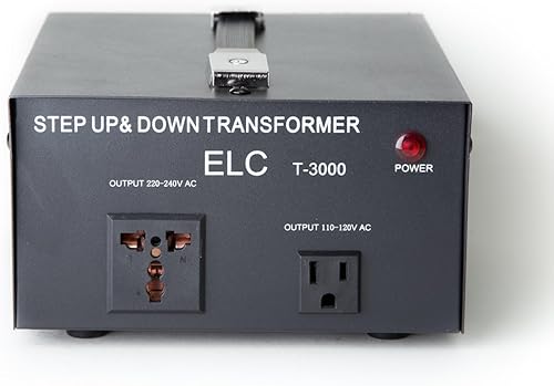 Transformador de voltaje para aumentar o disminuir la tensión. 110 v220 v, circuito de bloqueo de protección, de la marca ELC Negro