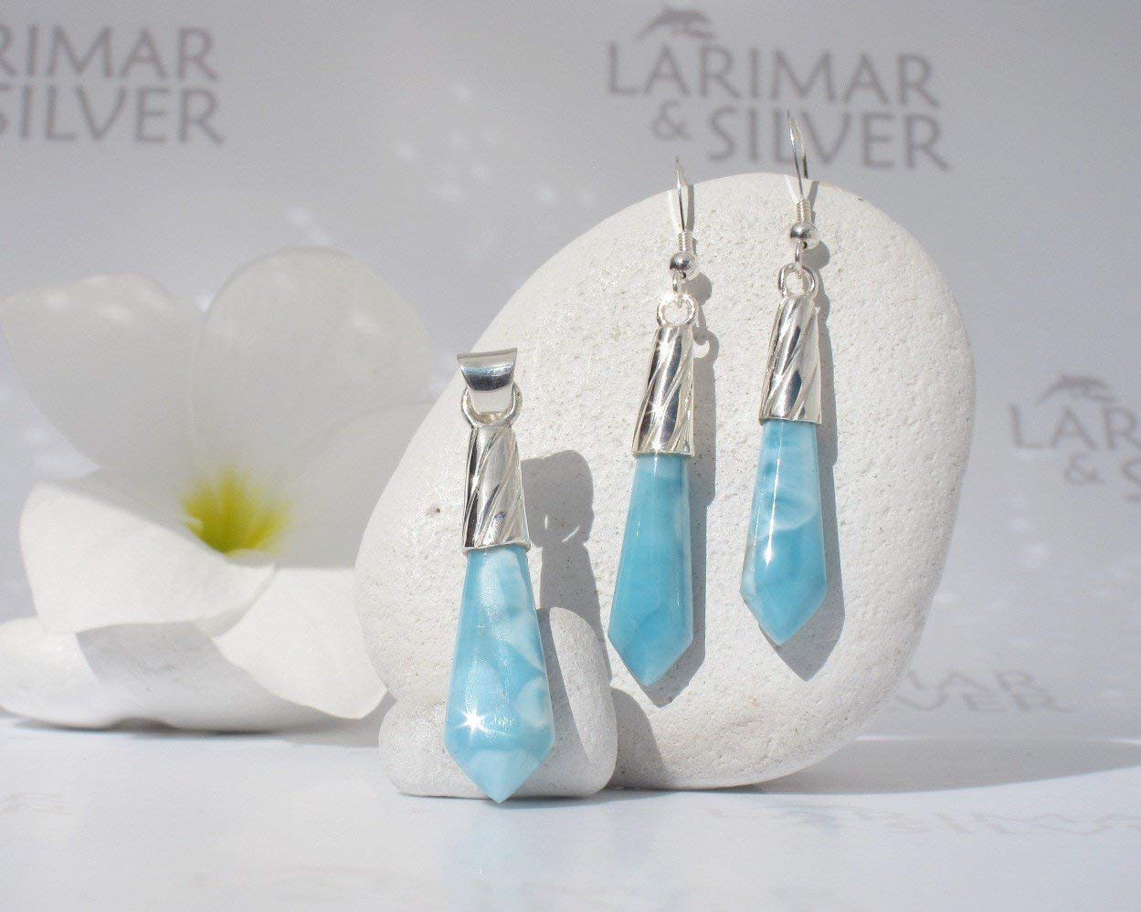 Larimar set by Larimarandsilver, aqua Larimar drops, turtleback, blue topaz drops, handmade Larimar pendant and earrings– AZ213
