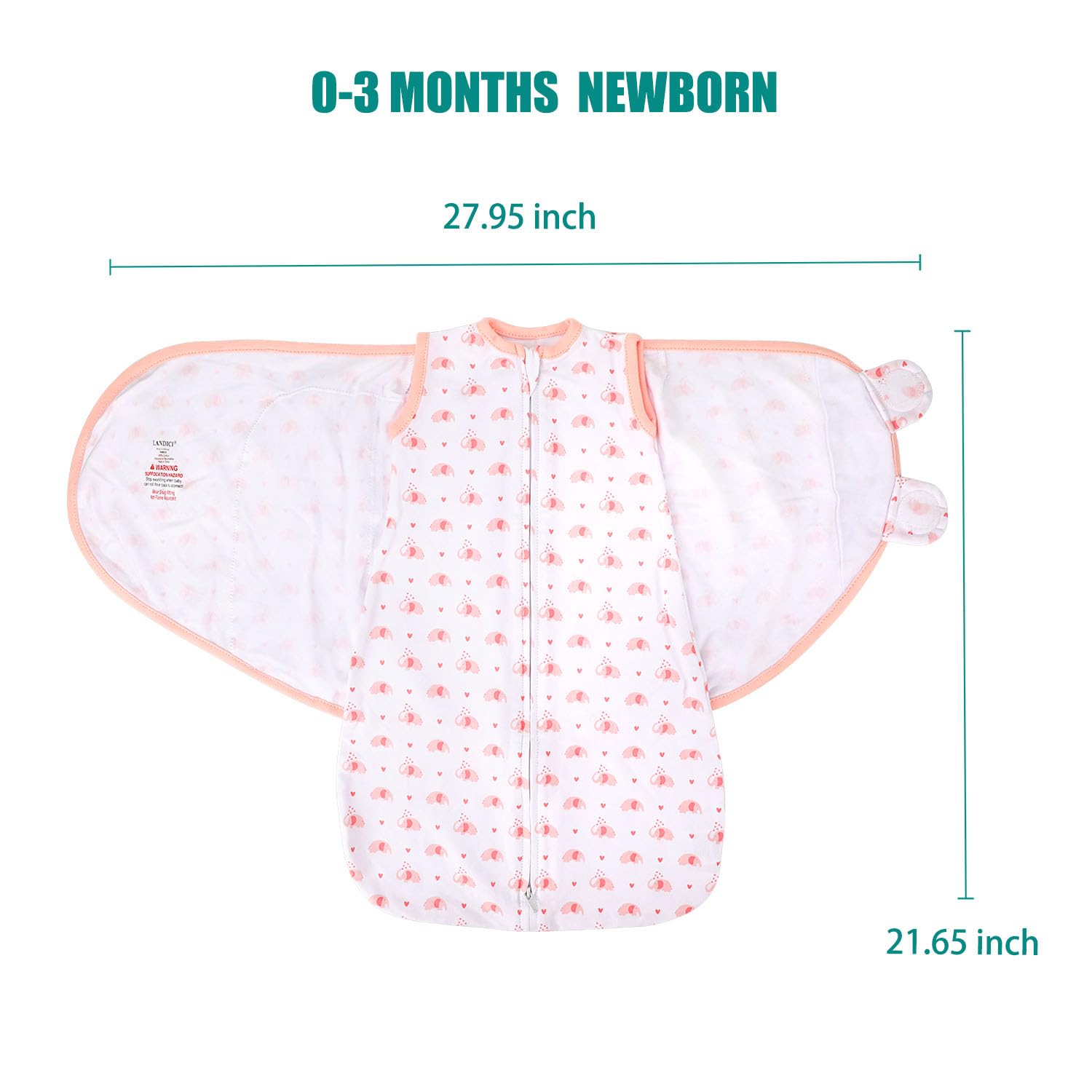LANDICI Baby Sleeping Bag Sack 0-3 Months,100% Cotton Swaddles for Newborn,3-Way Adjustable Baby Wearable Blanket Wrap,Easy Change Sleepsack Swaddle for Infant Boy Girl,Baby Essentials (Pink Elephant) - Image 4