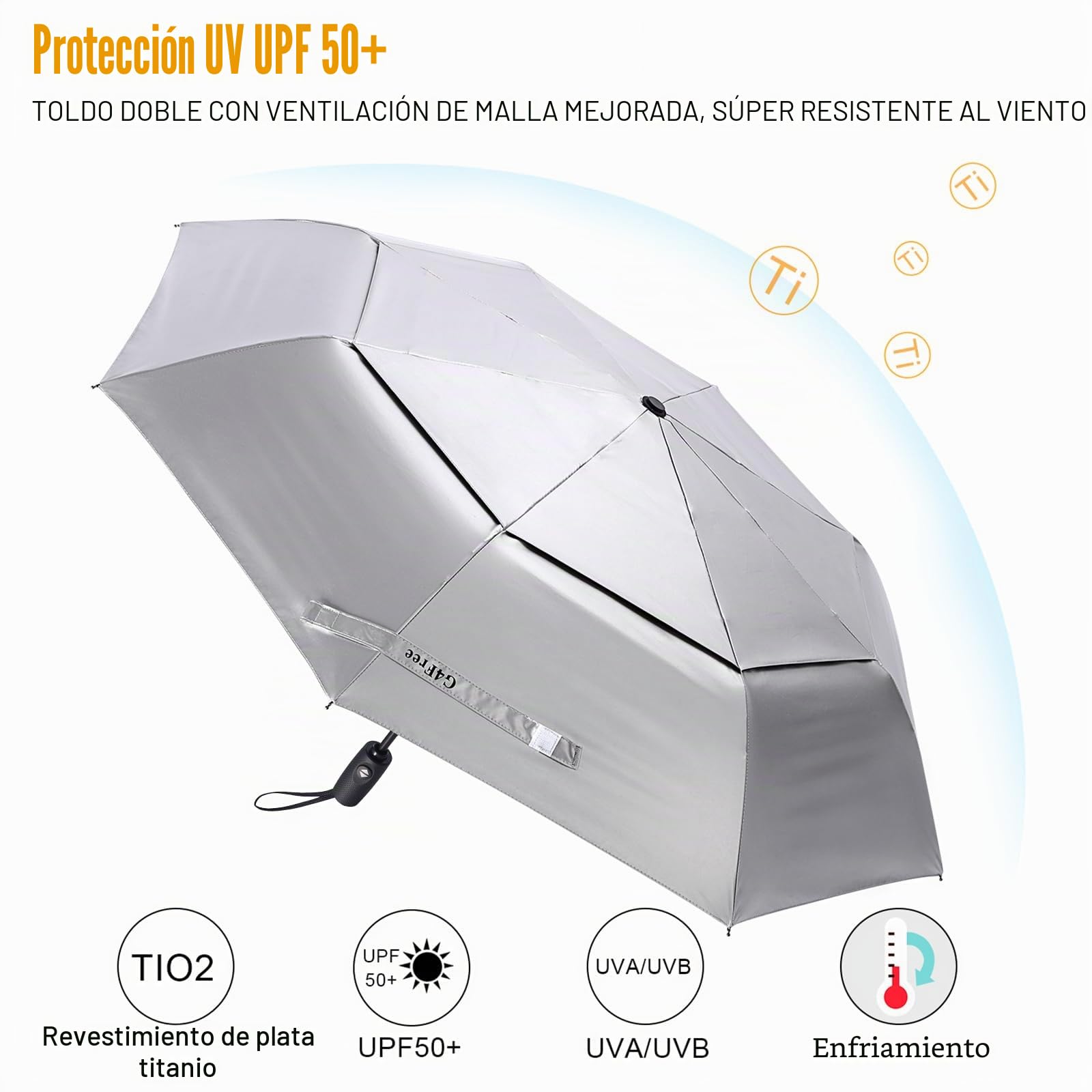 G4Free - Paraguas de viaje de 106,68 - 116,84 cm, con revestimiento plateado de protección contra los rayos UV y protección contra el viento