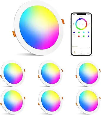Recessed 4 Inch Smart LED Downlight, 12W, 1000LM, 5000K & RGB, Dimmable via APP, DIY Scenes