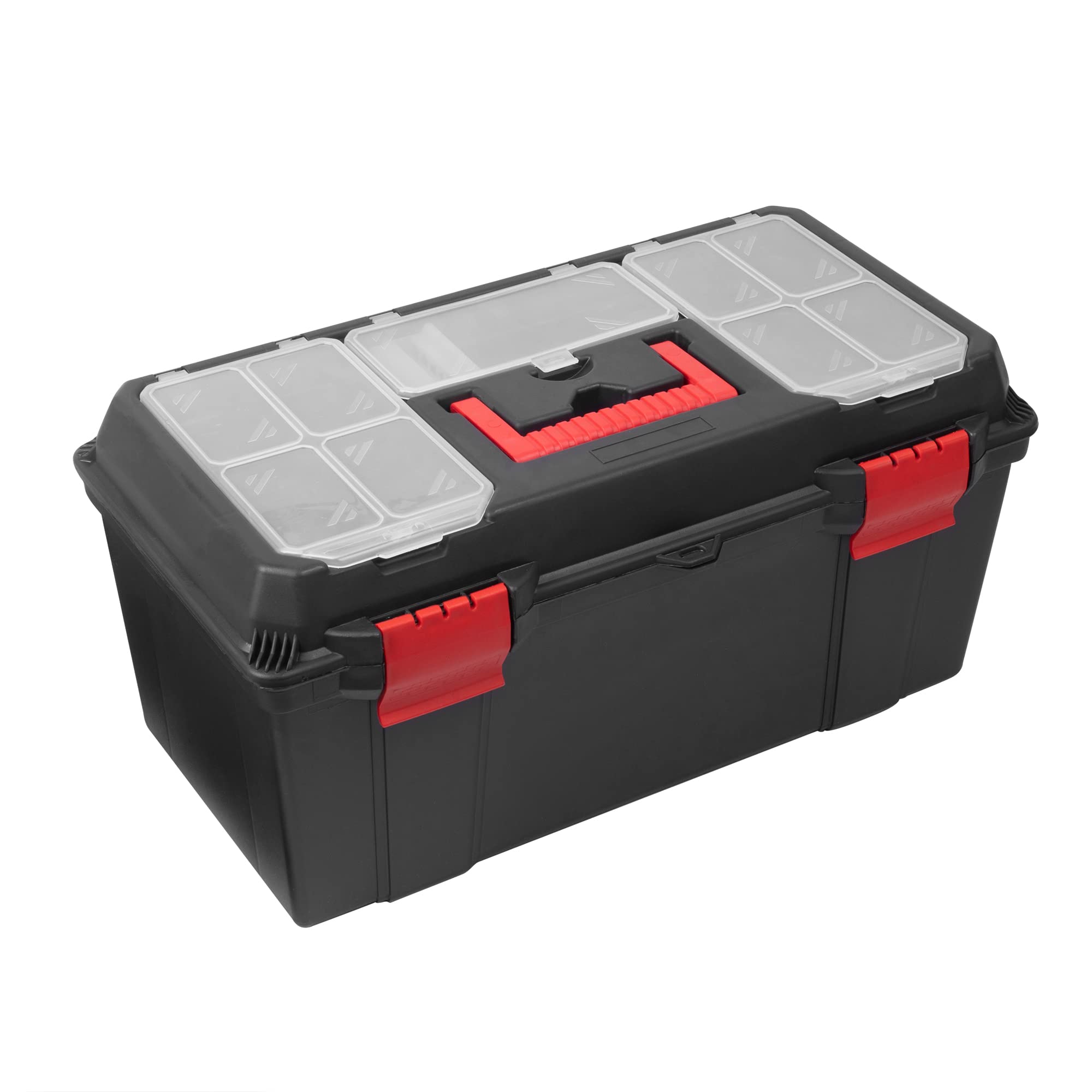 Jazooli 22" Heavy Duty Large Plastic Tool Box - Multiple Compartment Toolbox Organiser with Removable Tote Tray - Tool Chest Storage Box, 7 Compartment Box for Fixings, Hand Tools