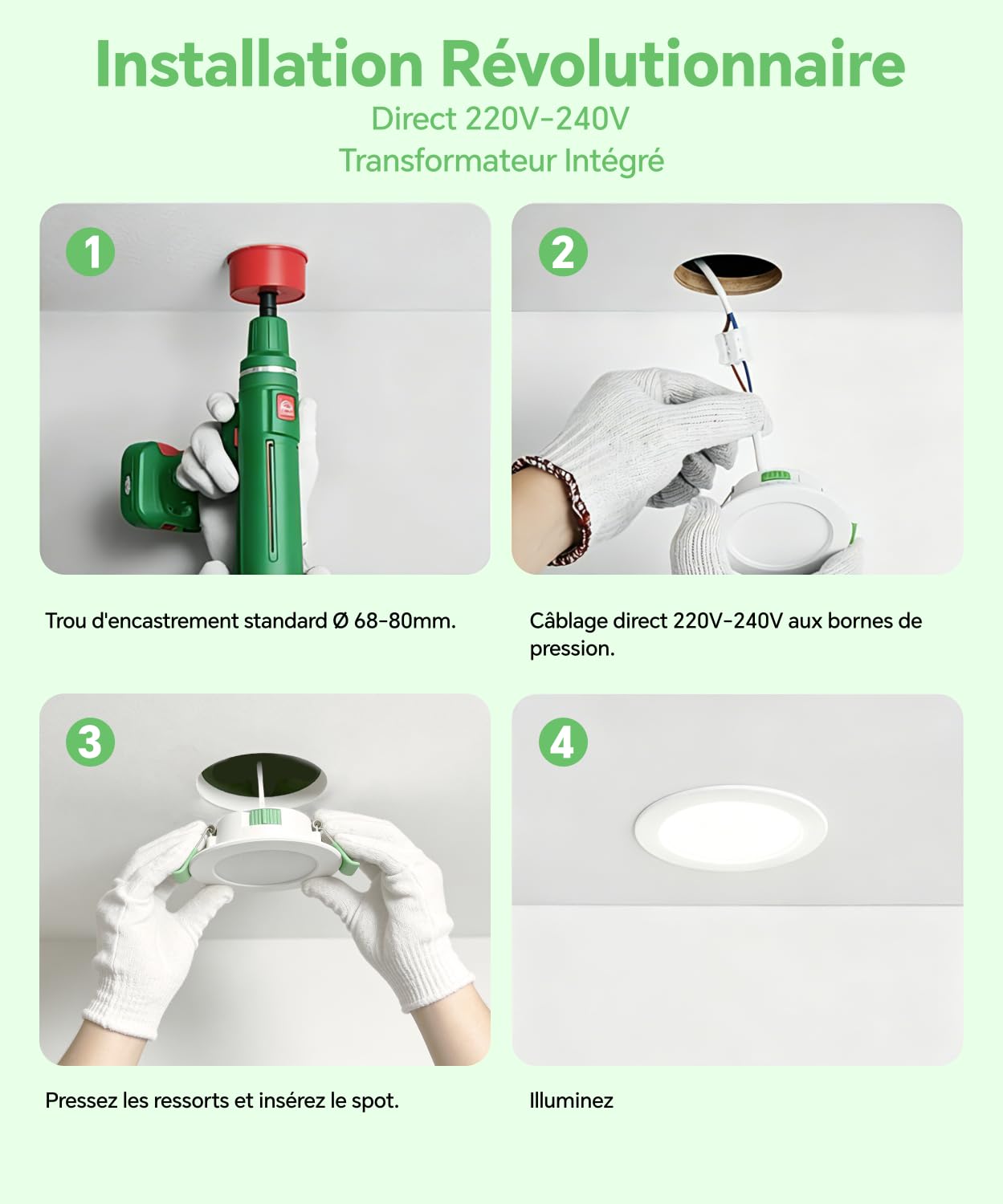 Spot LED Encastrable Extra Plat 5W 480LM, Spot LED Encastrable 68mm-80mm, Blanc Chaud 2700K Blanc Neutre 4000K Blanc Froid 6000K Réglable, IP44 Spots de Plafond LED Salle de Bain, Lot de 12