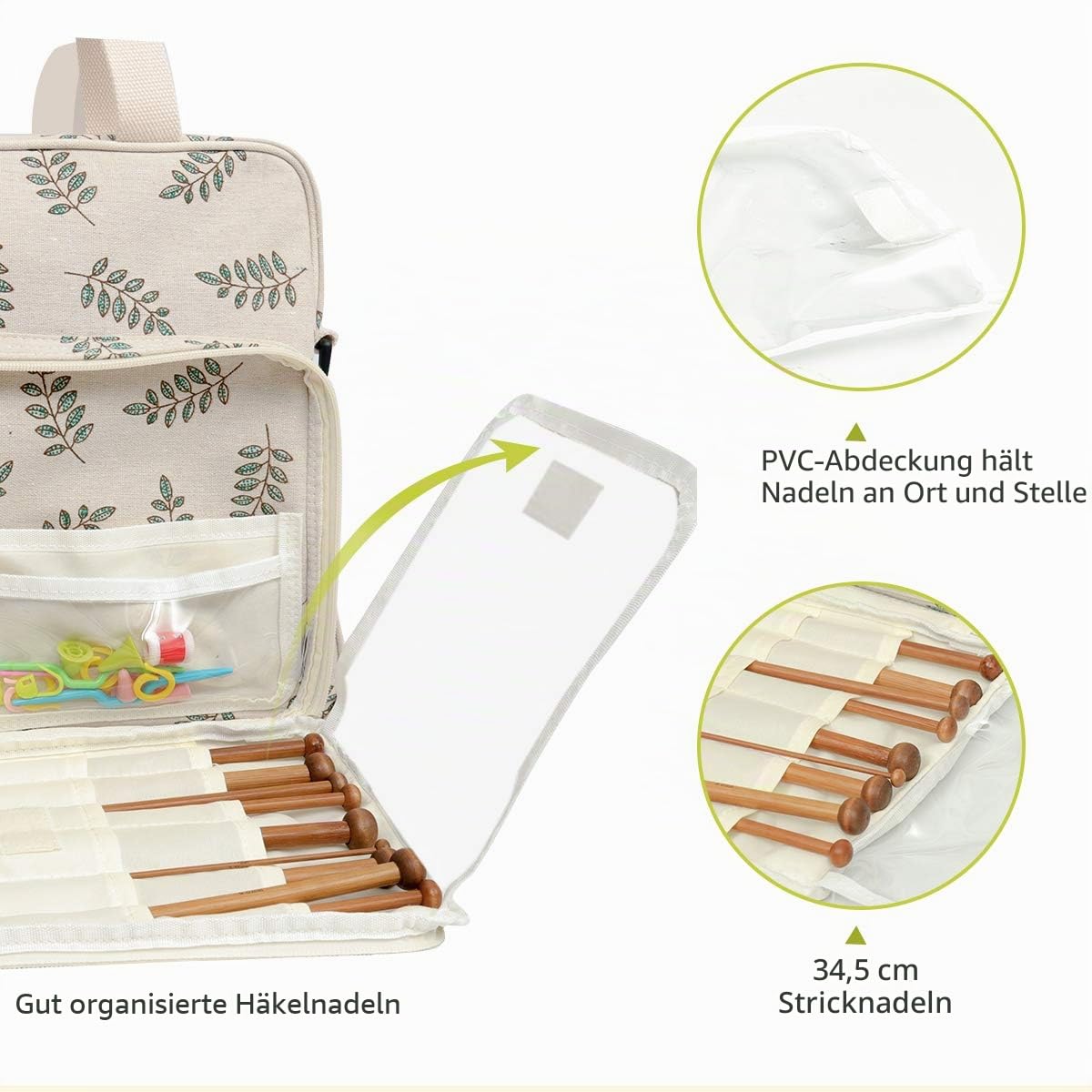 Becko Garntasche, Häkeltasche, Stricktasche, Garn-Tragetasche, Organizer für Projekte, Garnbälle, Häkelnadeln, Stricknadeln, Maschenhalter und anderes Zubehör, beige, Individuell