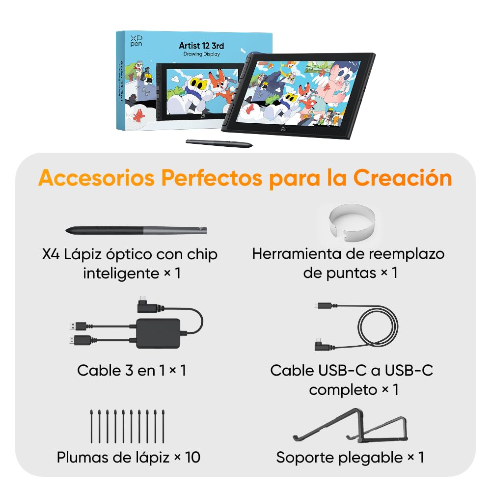 XPPen Artist 12 3rd Tableta Gráfica con Pantalla FHD, Tableta Gráfica de Dibujo Digital Profesional de 12 Pulgadas con X4 Lápiz de 16K Niveles y 2 Diales y Soprte Plegable