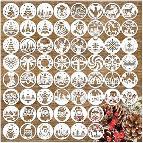 Small Christmas Stencils for Painting on Wood Mini Christmas Tree Ornament Stencils for Painting Ornament Crafts Door Hanger Home Canvas Wall Holiday (60 Christ 3in) Cover