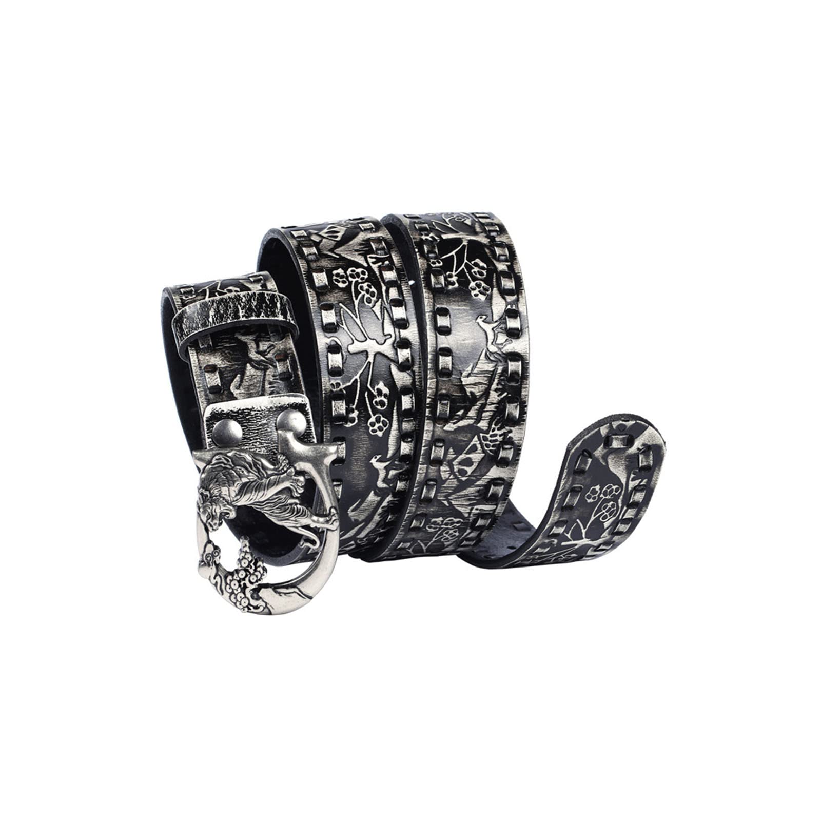 Gris, 105 cm/41,3 po, ceinture en cuir véritable pour homme, ceinture rétro avec boucle de tigre en relief, ceinture pour jeune homme