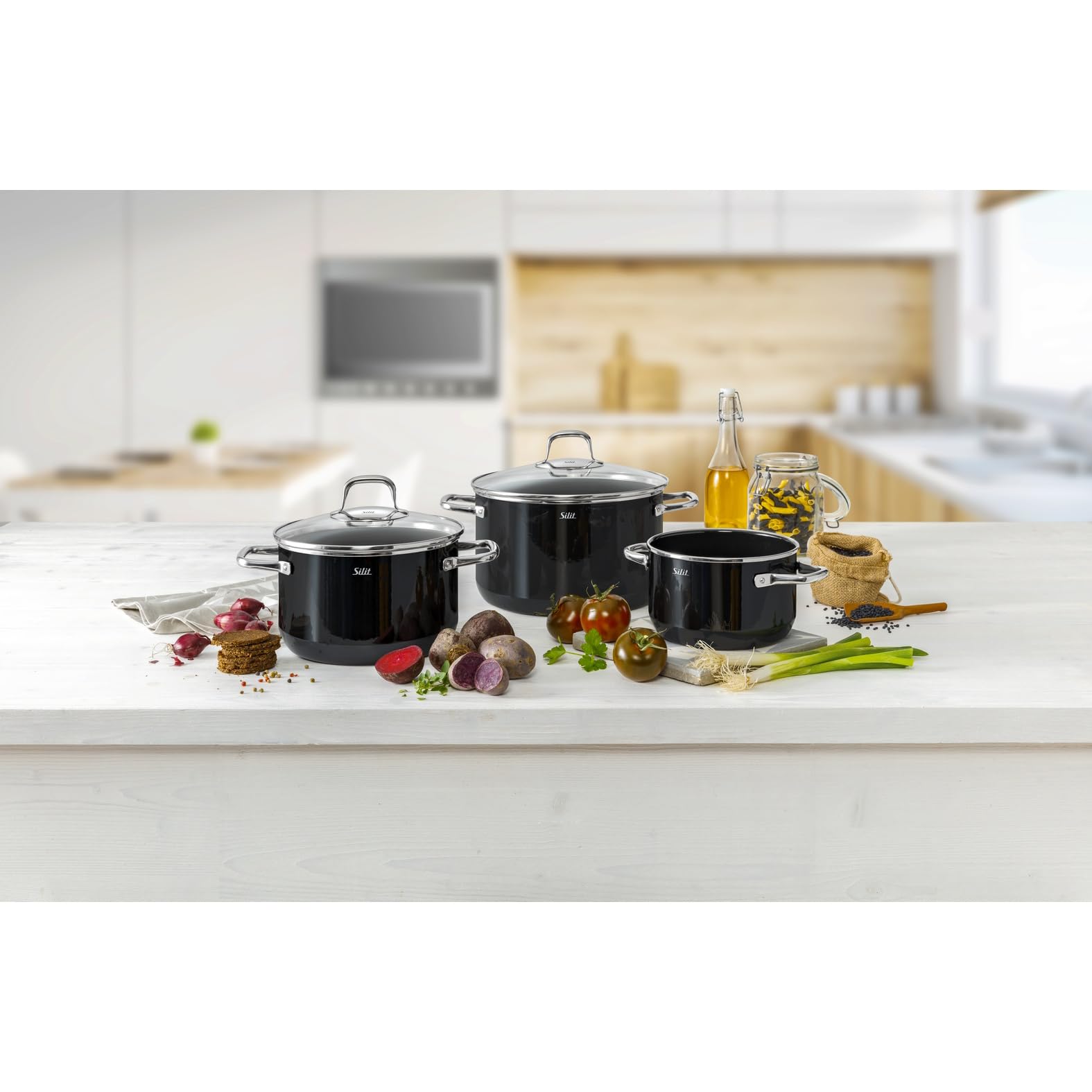Silit Elegance Line Topfset Induktion 4-teilig, Kochtopf Set mit Glasdeckel, Silargan Funktionskeramik, Induktions Töpfe Set nickelfrei