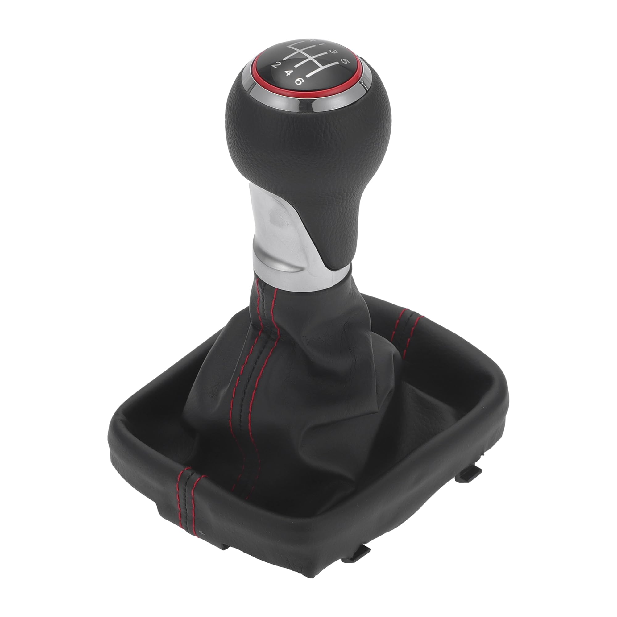 Motoforti Pomello Cambio 6 Velocità Con Copertura Per Audi A3 8P 03-13 1pc | Materiale Finta Pelle Plastica, Colore Cromato Argento Rosso Nero, Con Copertura, Design Ergonomico, Facile Installazione