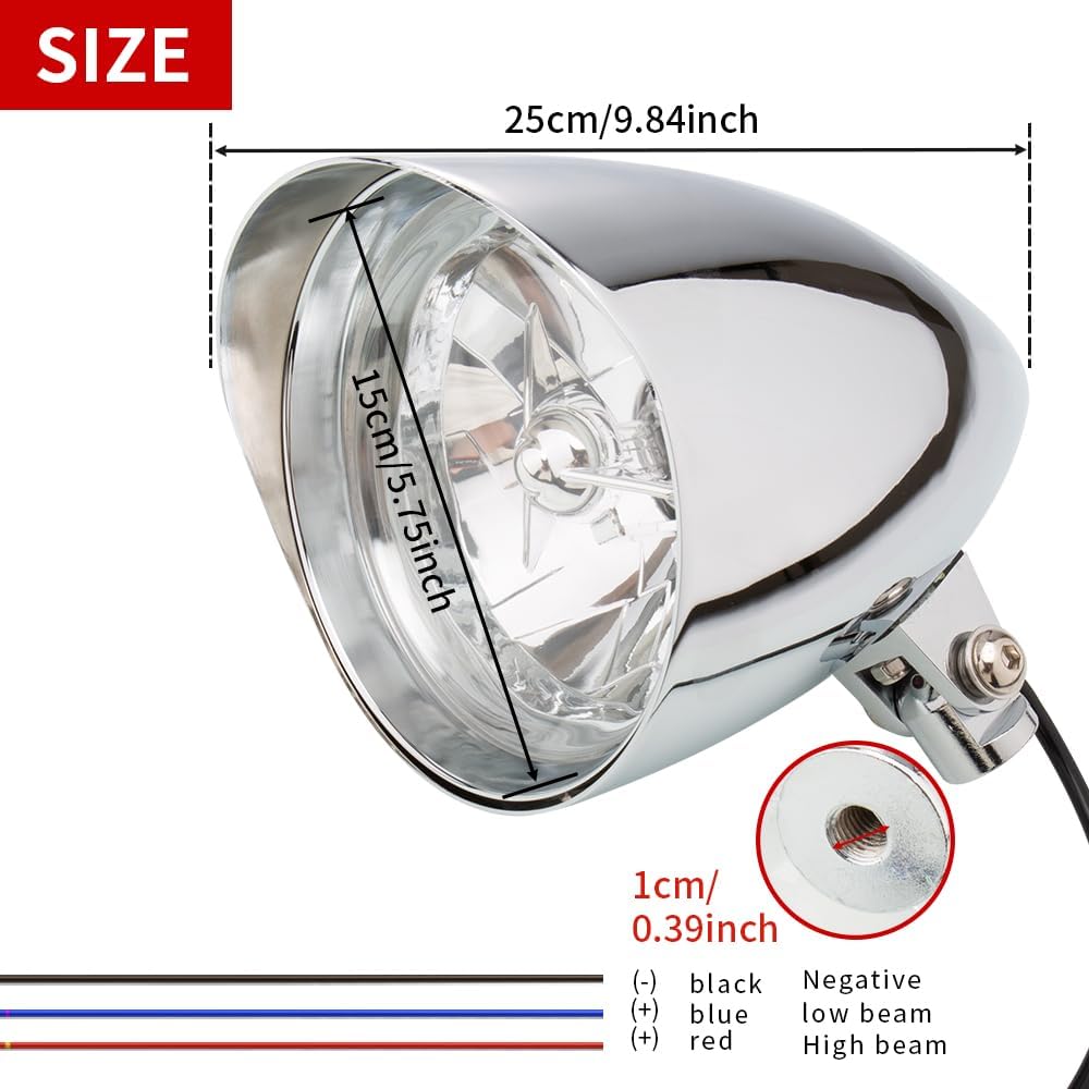 5.75'' Motorcycle Headlights with Visor Clear Lens Bullet Vintage Lamp Compatible with Harley Sportster Dyna Softail Bobber Chopper Honda Yamaha Suzuki Kawasaki Custom (Visor Chrome, 5.75 inch)